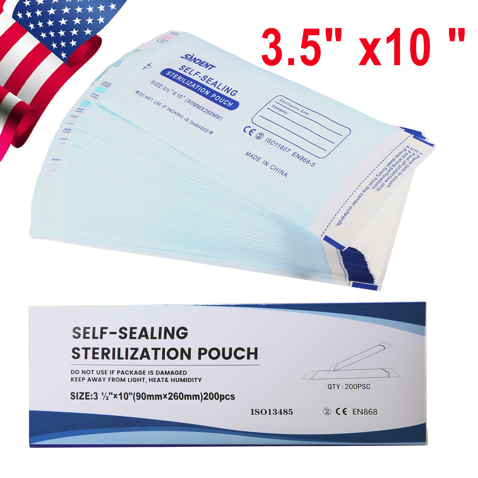 3.5″x10″ Self-Sealing Sterilization Pouches for Autoclave (Choose Quantity)