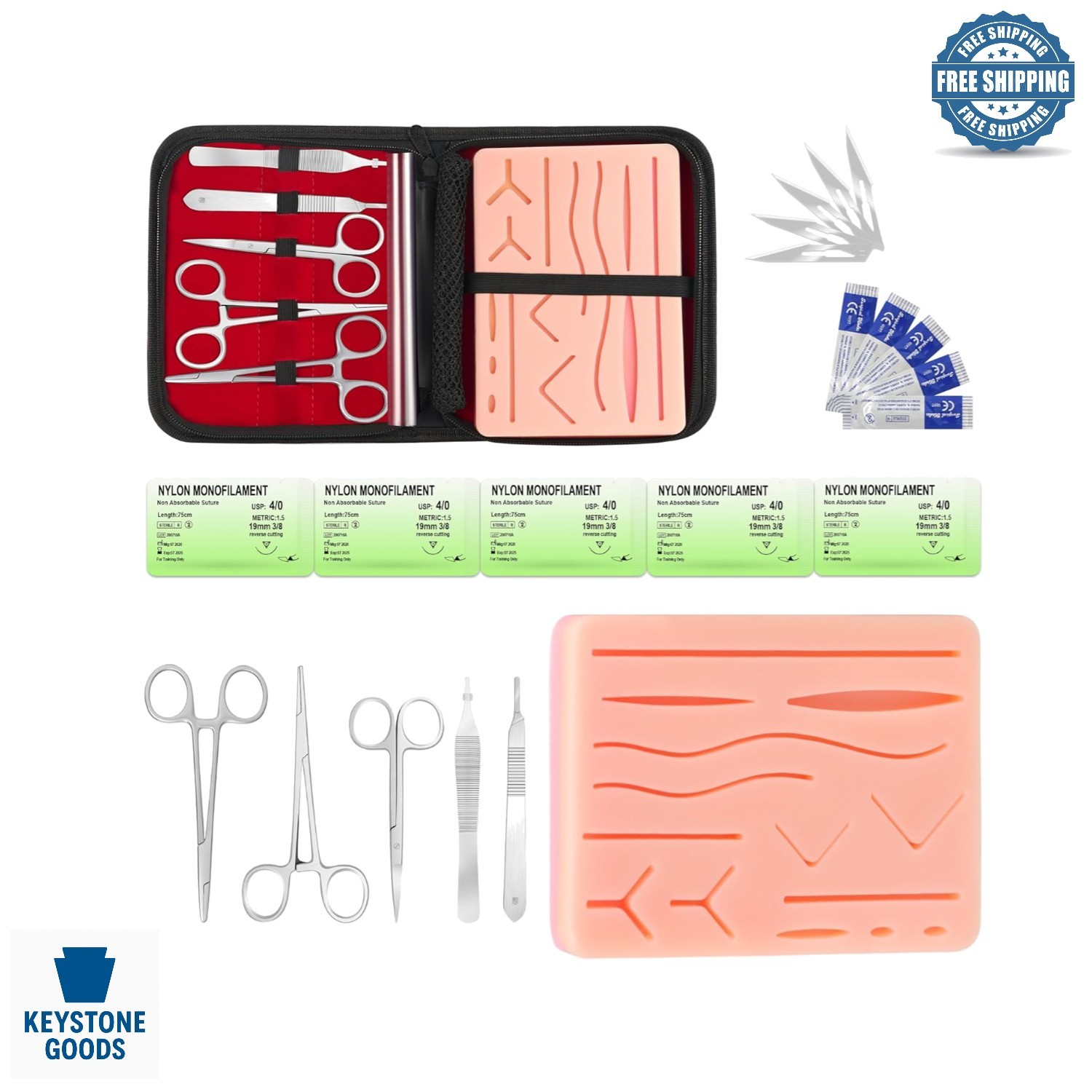 Medical Practice Kit with Silicone Wound Pad & Surgical Instruments