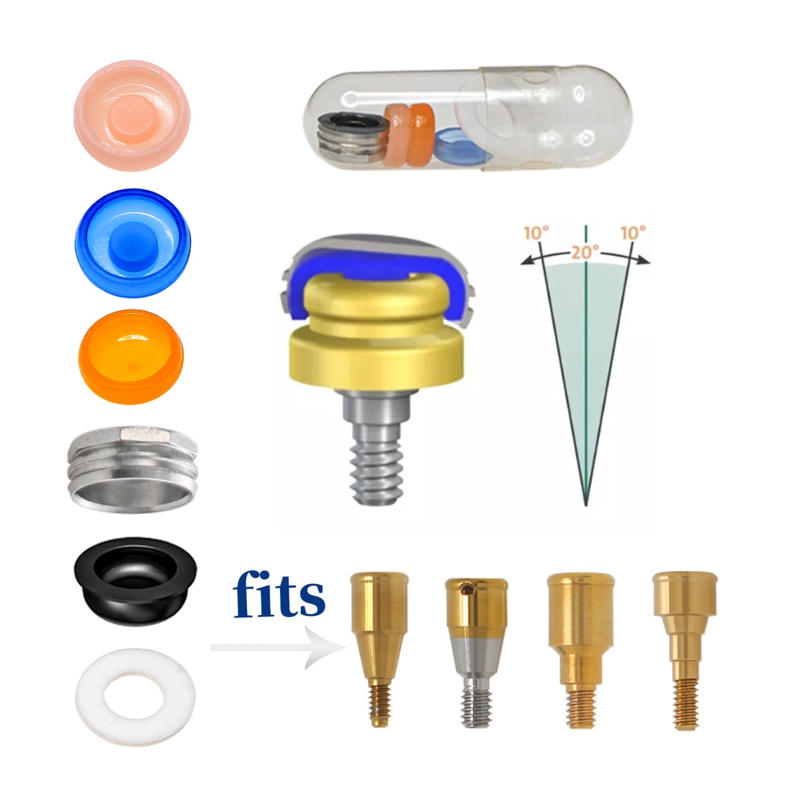 Universal Dental Locator Retention Caps PEEK Male Insert Core Tool Overdenture