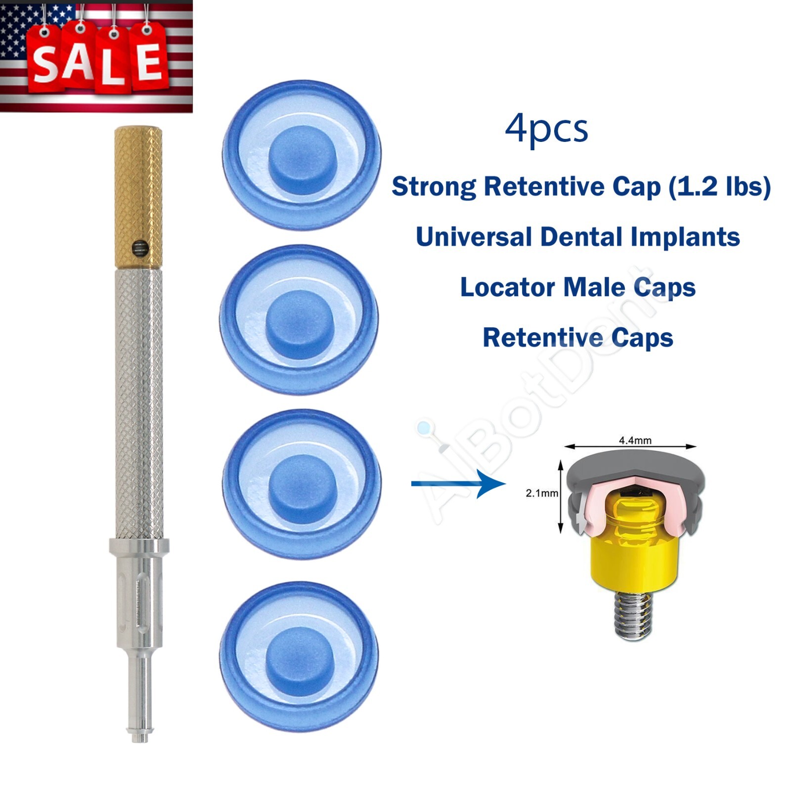 US Dental Hiossen ET I/II Mini Implant Abutment Set 1-6mm, PEEK Caps 1-5PCS Kit