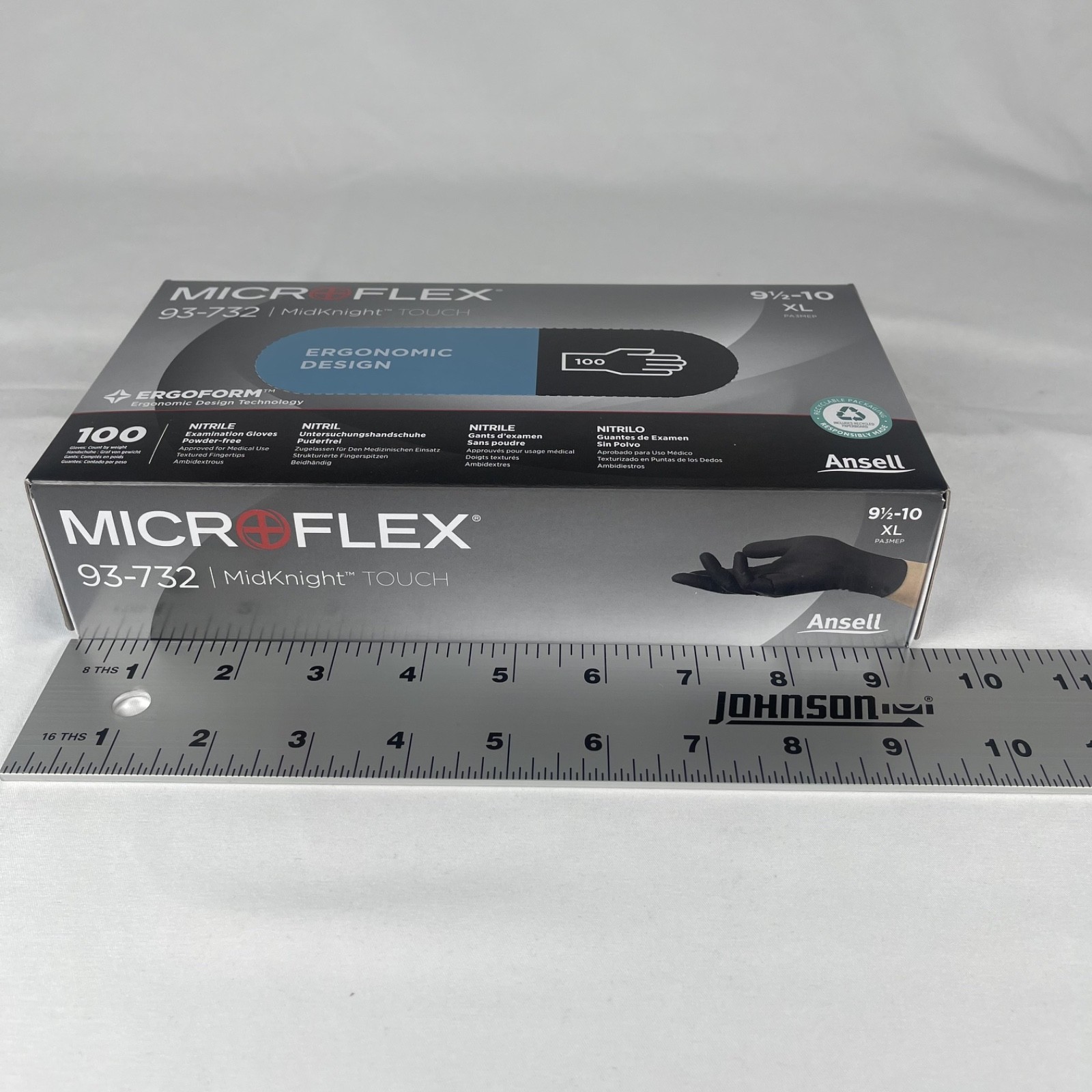 Microflex MidKnight Touch Ergonomic Design 100 Black Gloves 9.5-10 XL 93-732
