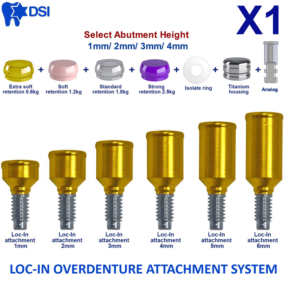 1x Dental Prosthetic KIt Loc-In Removable Attachment Abutment 4 Caps Analog