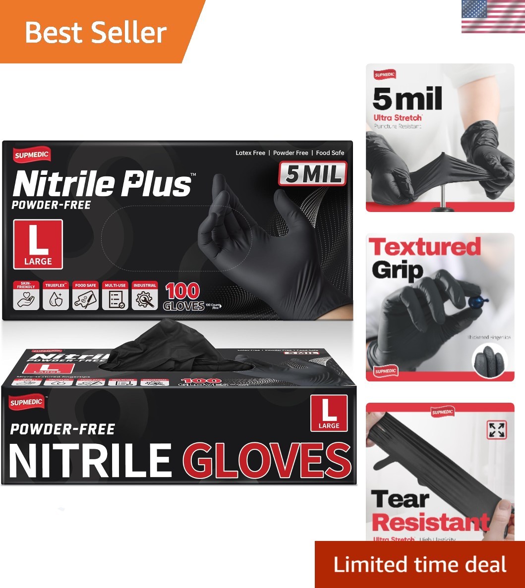 Chemical Resistant Large Nitrile Gloves, 100 Pack – Waterproof & Tear-Resistant