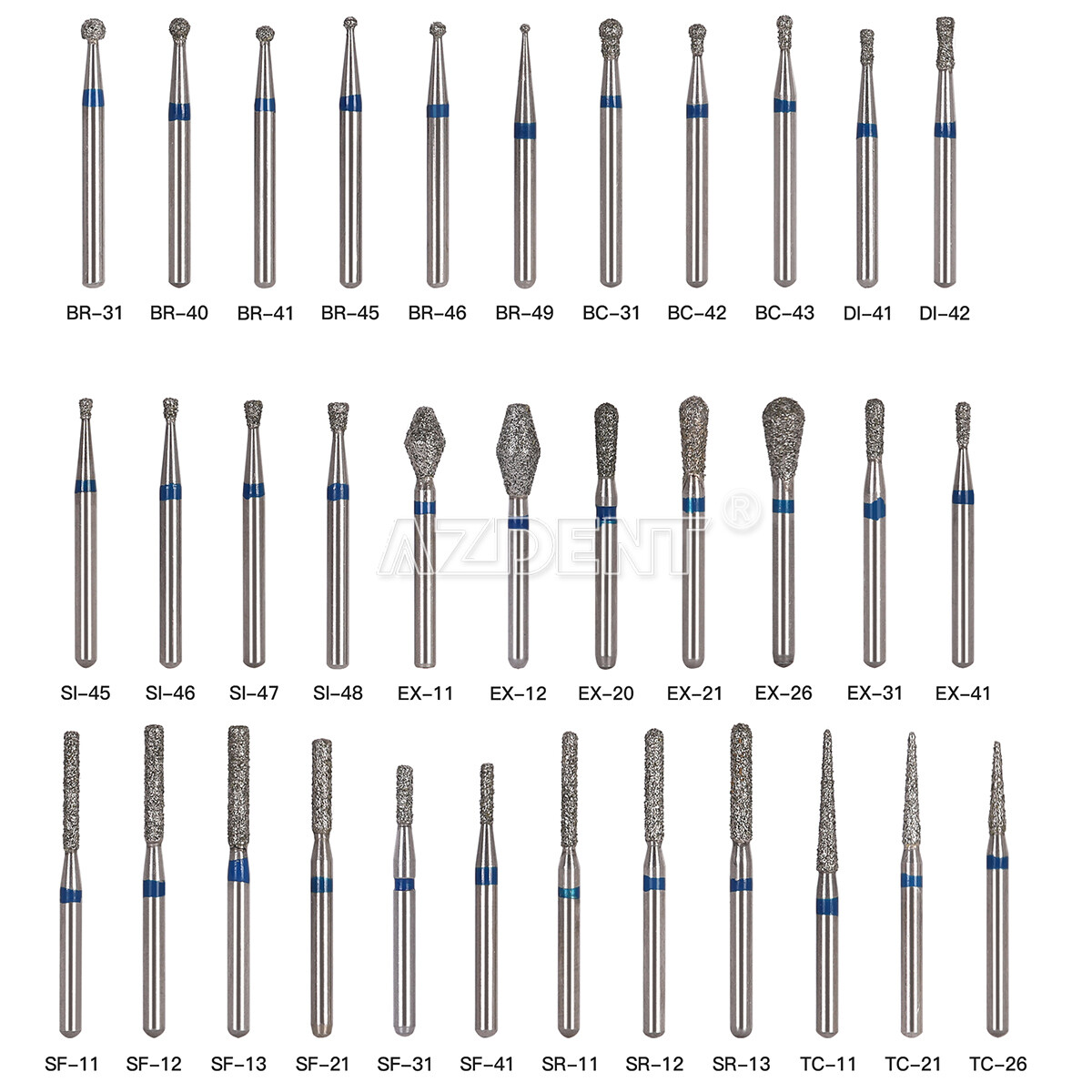 AZDENT Dental FG Diamond Burs For High Speed Handpiece Friction Grip 5Pcs/Box