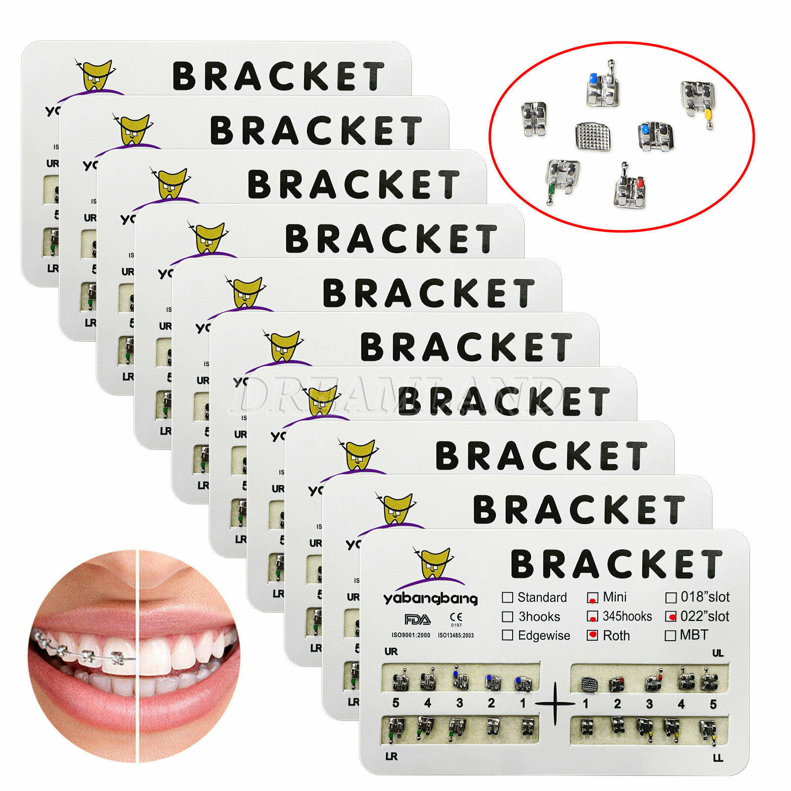 10 Kits Dental Orthodontic Brackets Braces Mini Roth Slot.022 3-4-5 Hook FDA CE