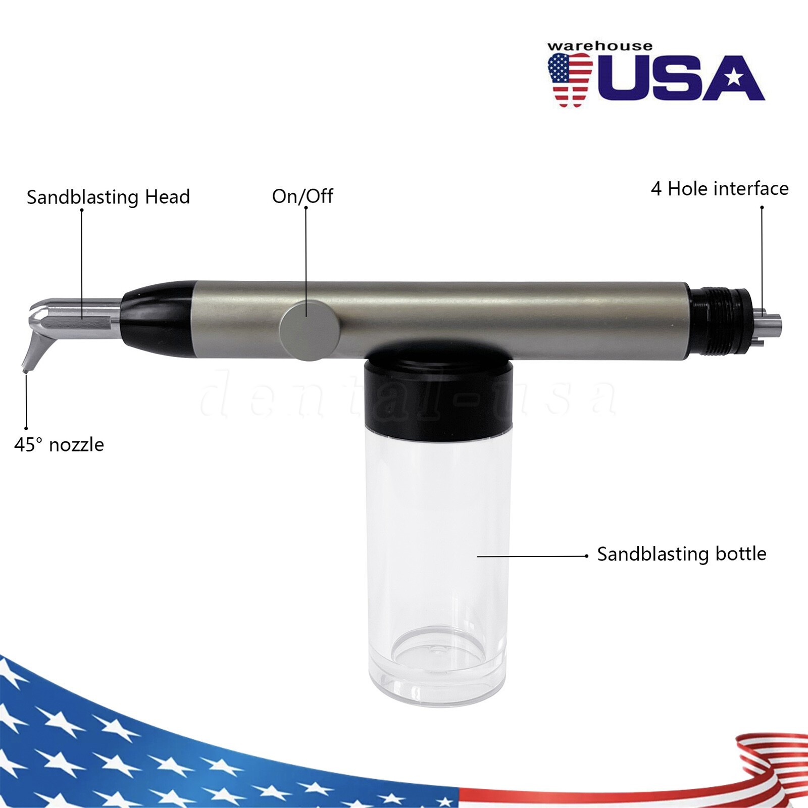 Dental Aluminum Oxide Micro Blaster Air Abrasion Polisher w Water Spray 4 Holes