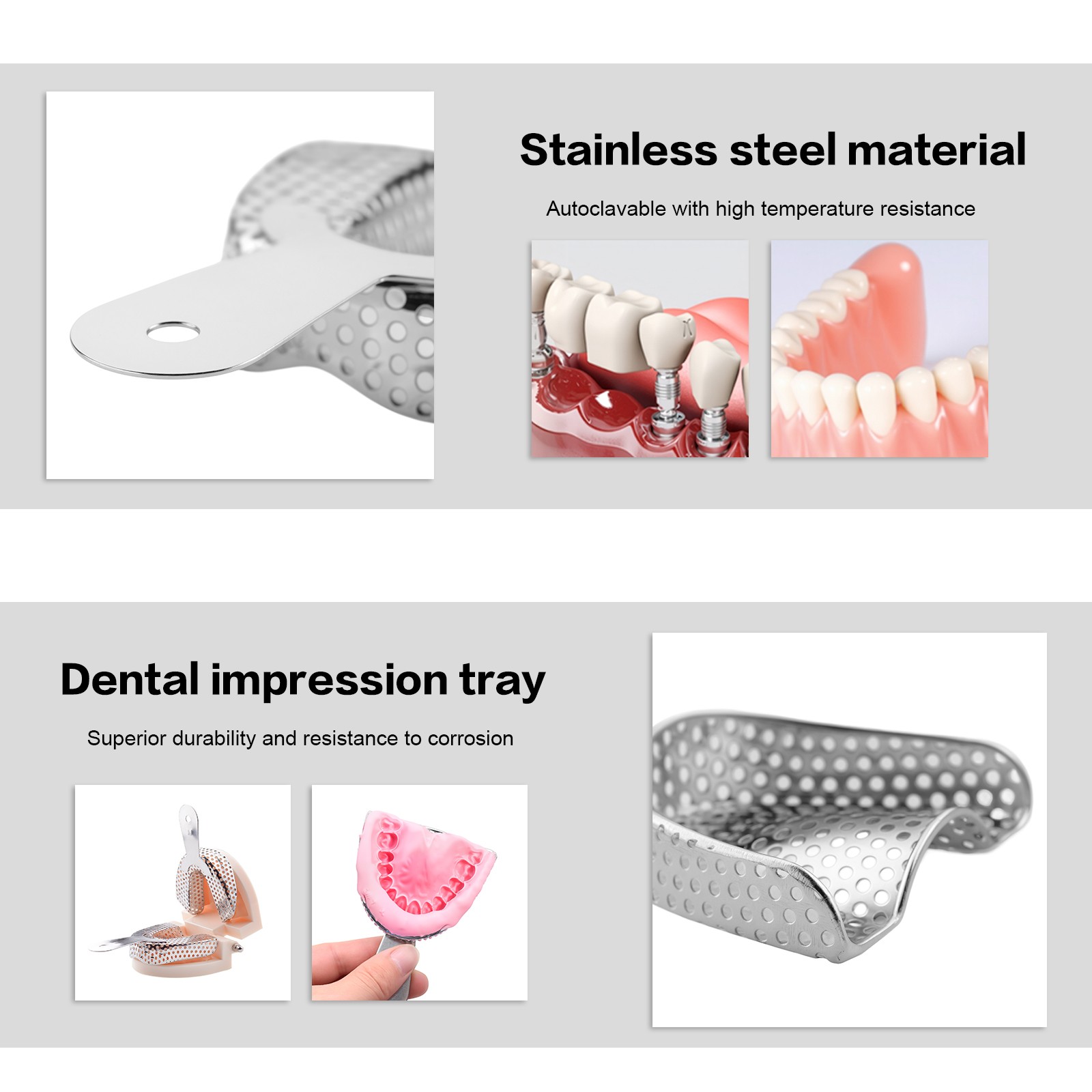 2Pcs Dental Upper Lower Teeth Trays Stainless Steel Impression Trays Small Size