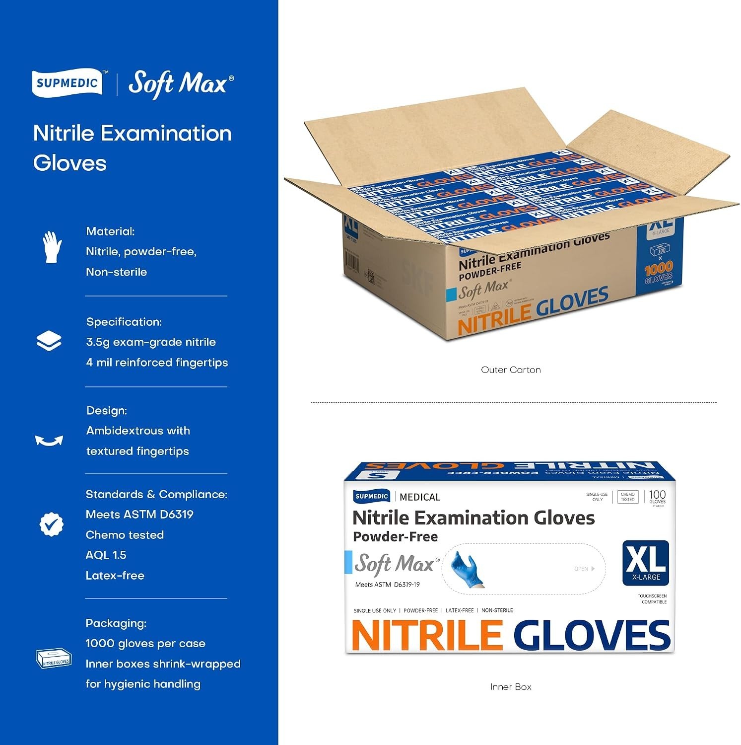 Medical Soft Max Nitrile Exam Gloves, 1000 Pcs Lat