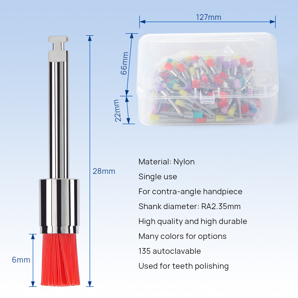 100pcs Dental Nylon Bowl Polishing Polisher Prophy Flat Type Colorful Brushes