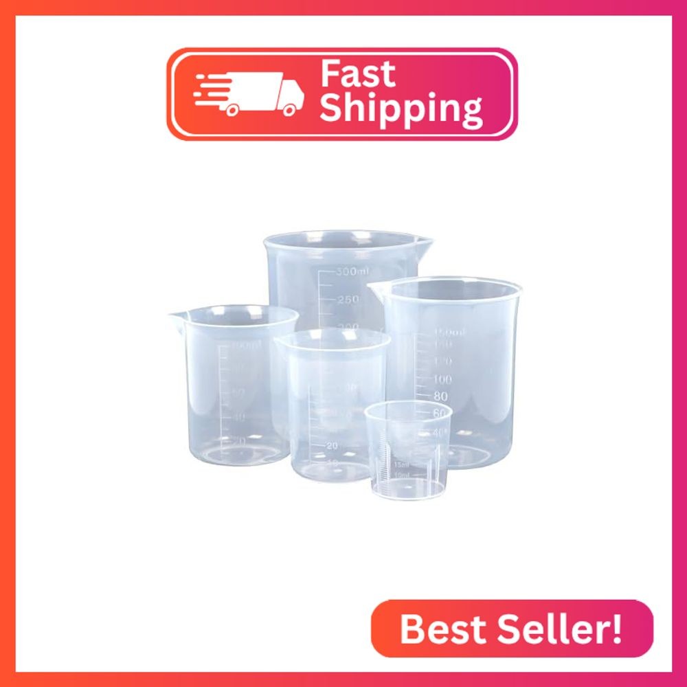5 Pack Plastic Measuring Jugs, Transparent Lab Graduated Beakers, Heat Resistant