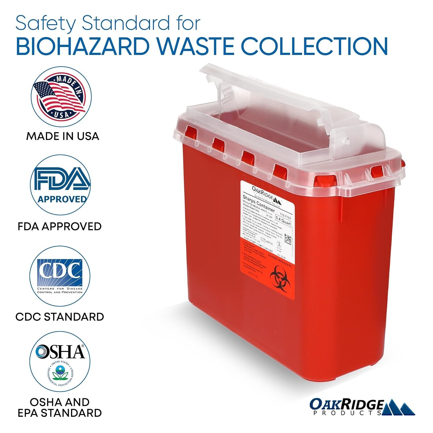 Transparent 5.4 Quart Touchless Biohazard Waste Disposal with Rotating Lid