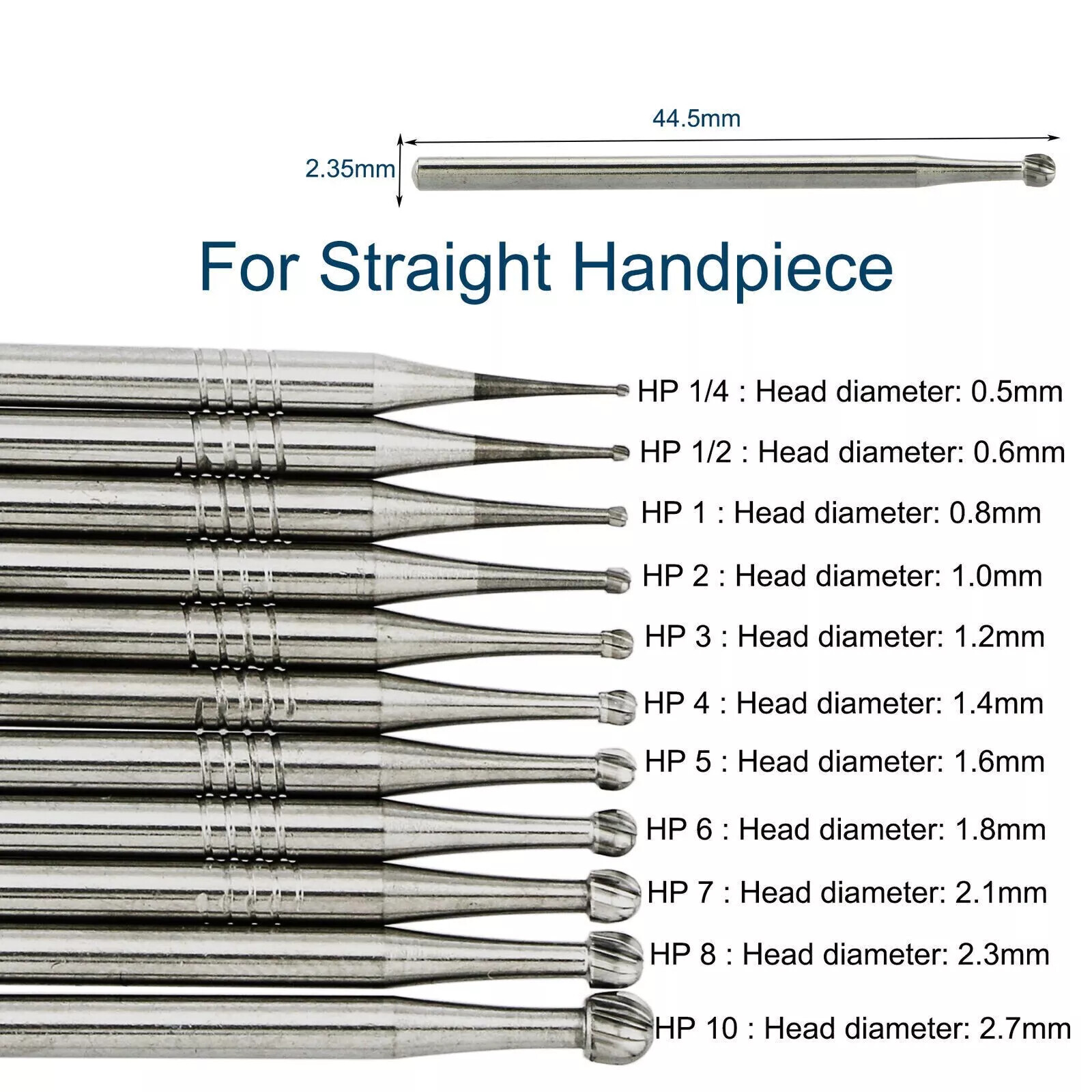 Dental Lab HP Tungsten Carbide Straight Handpiece Burs Drill 29 Types 2.35mm