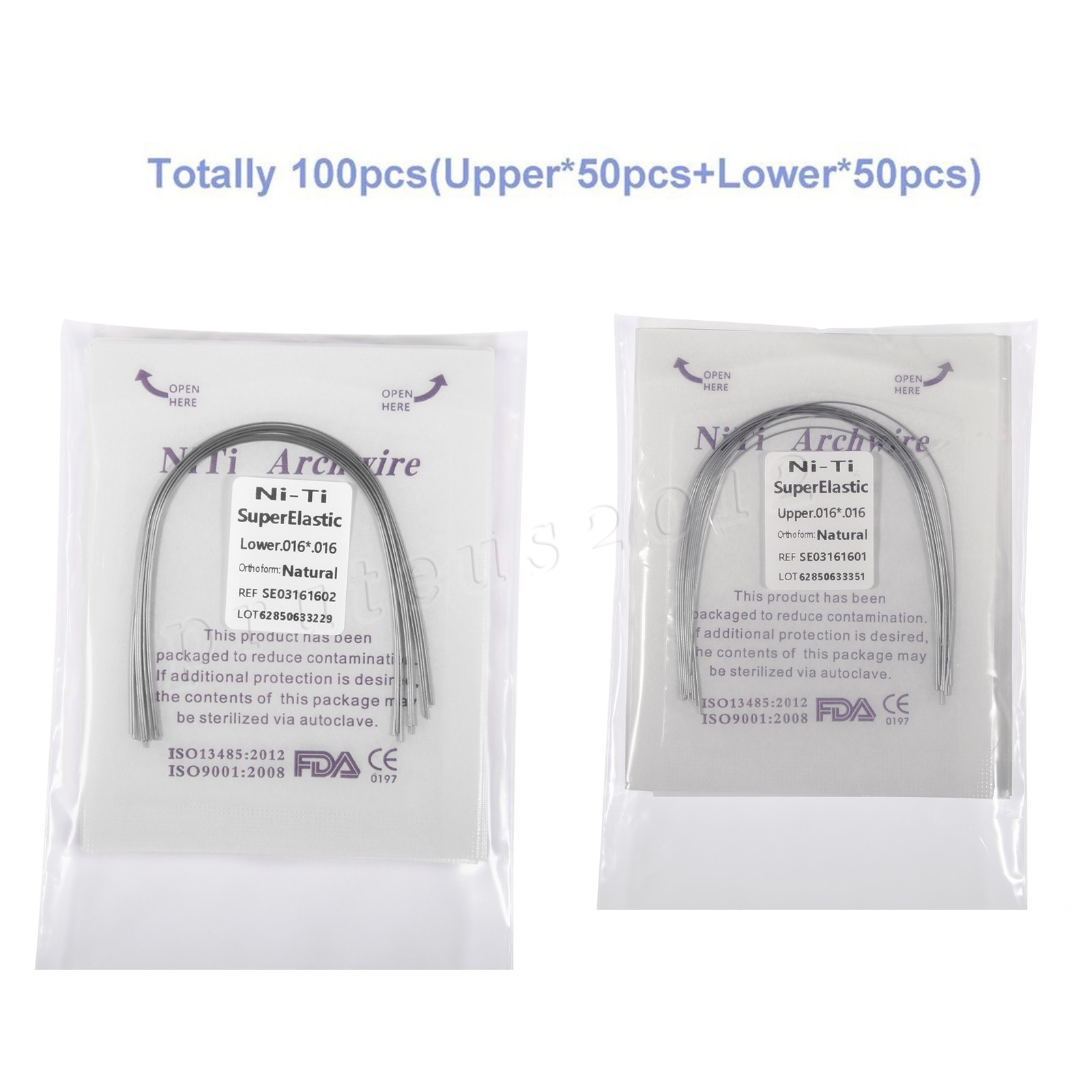 100pcs Orthodontic Arch Wire Niti Round Rectangular Super Elastic Natural Arcos