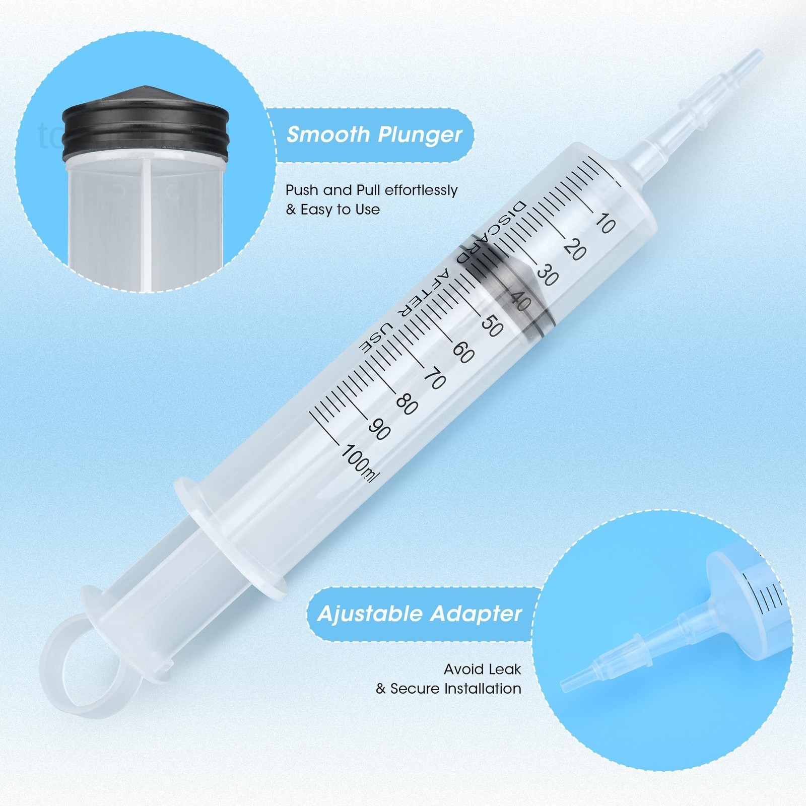 4 Pack 100mL Syringes, Large Plastic Syringe with Tip Adapter for clear