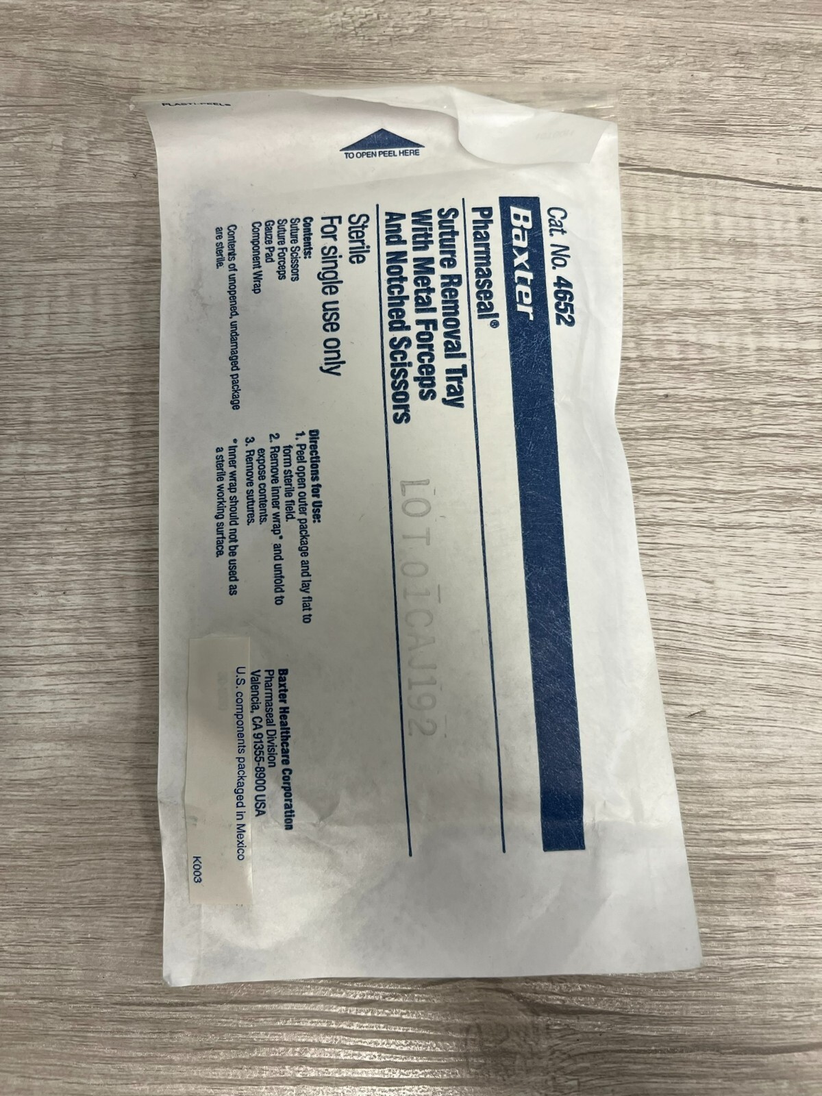 Baxter 4652 Suture Removal Tray 50/Box