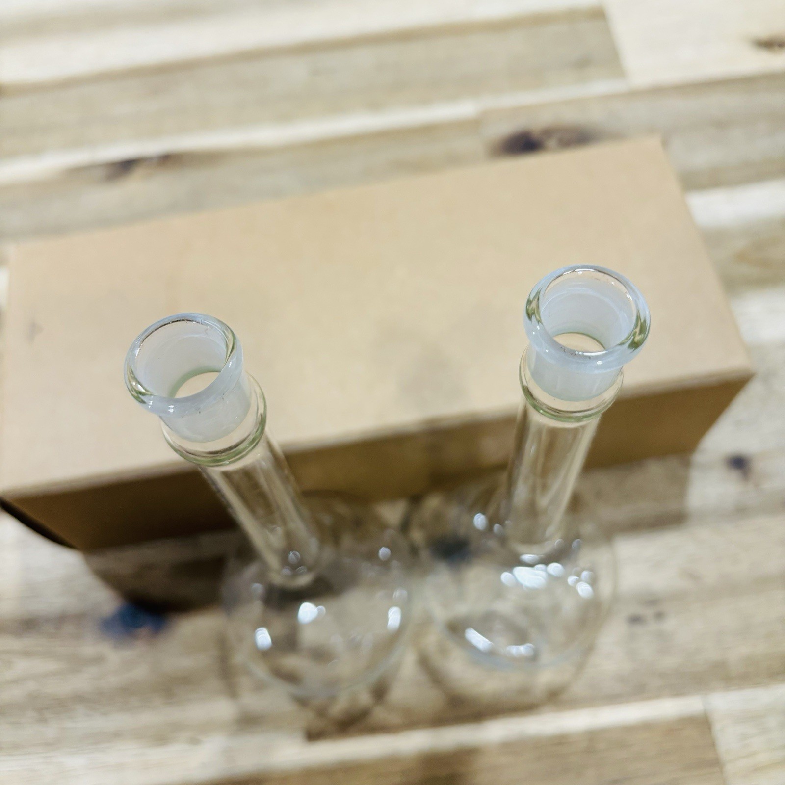 2 KIMAX 100 mL Class A Glass Volumetric Flask #13 Stoppers Vintage Made in USA