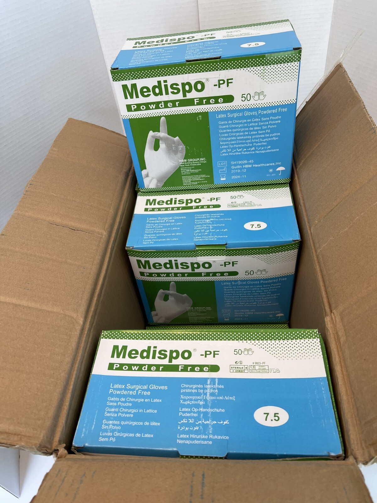 QTY 400 PAIRS/50*8-PACK MEDISPO 9823-PF POWDER FREE LATEX SURGICAL GLOVES SZ 7.5