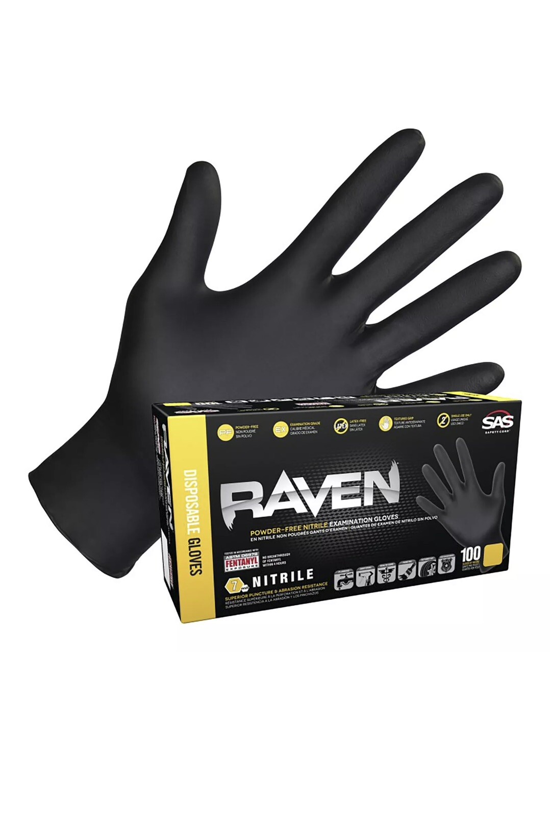 SAS Safety 66519 Nitrile Raven Powder-Free Disposable Glove X-Large Case of 100