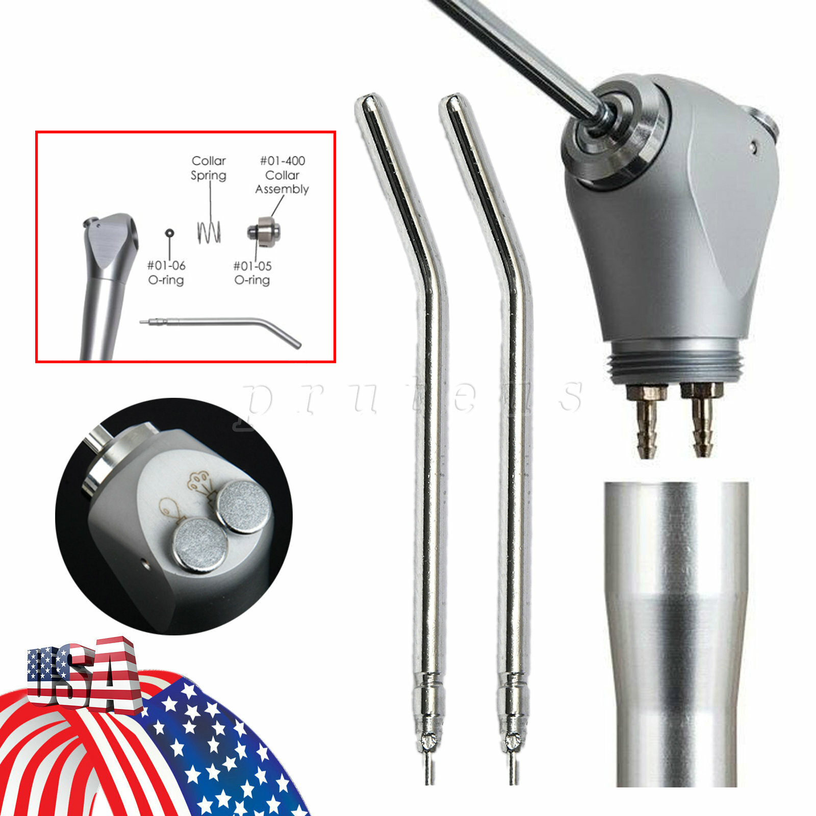 Dental Air Water Spray Triple 3-way Syringe Button Handpiece with 2 Tubes Nozzle