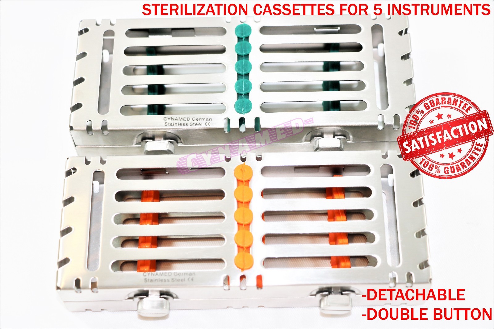 DETACHABLE AUTOCLAVE CASSETTES 2PCS DOUBLE BUTTON GERMAN PREMIUM 5 INSTRUMENTS