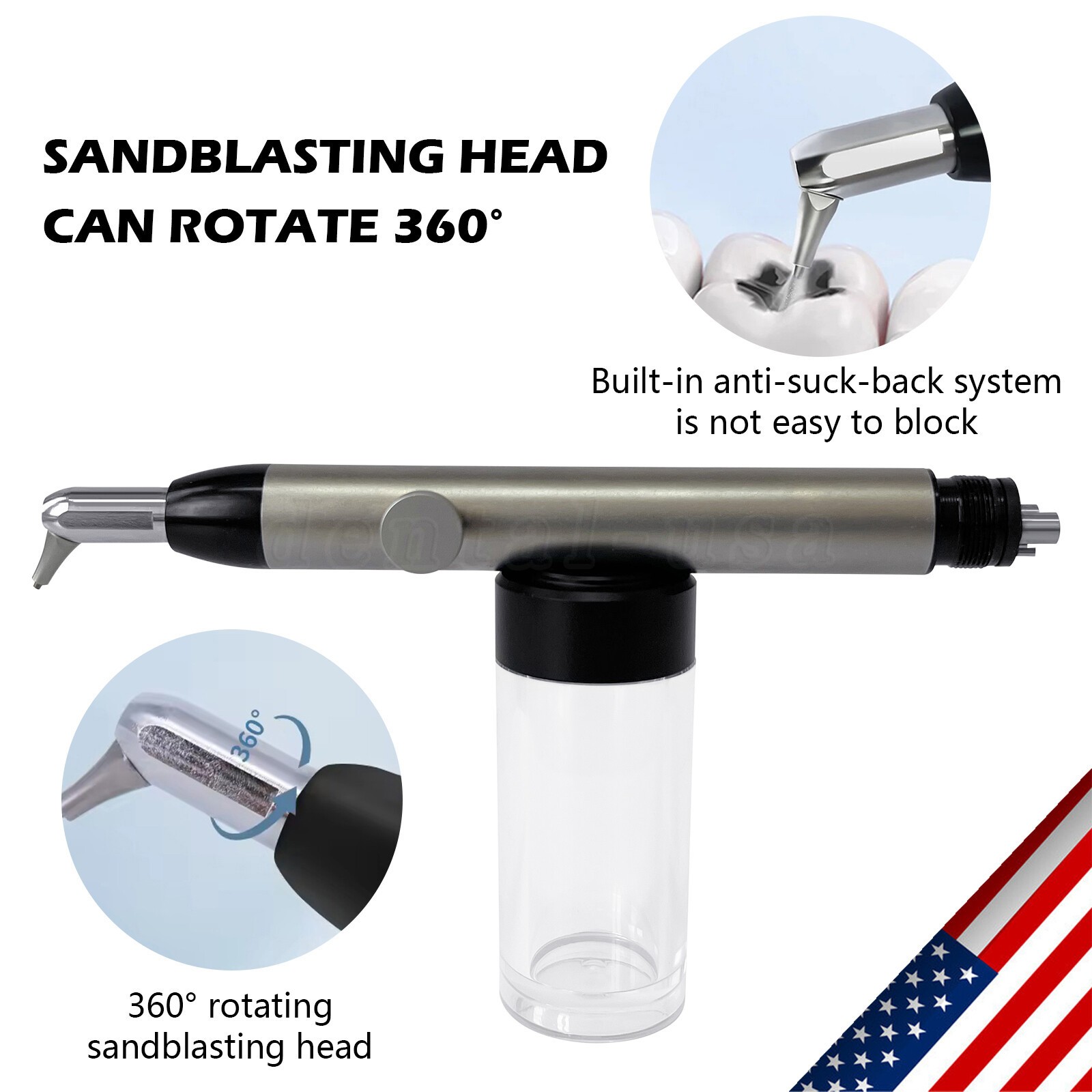 Dental Aluminum Oxide Micro Blaster Air Abrasion Polisher w Water Spray 4 Holes