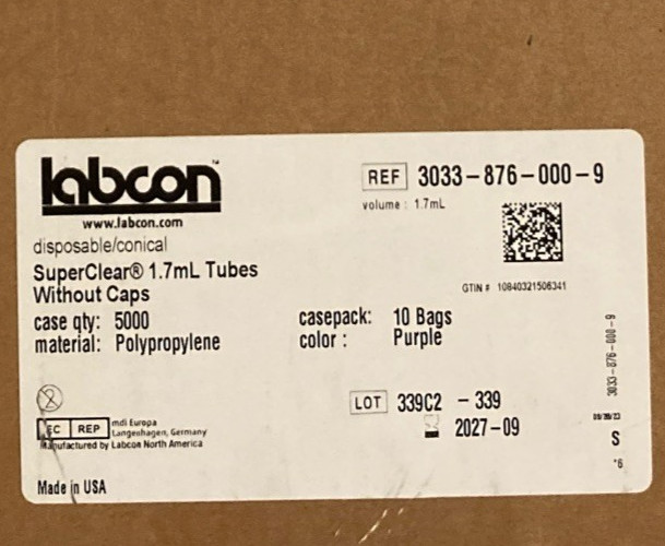 5000 count, LabCon 1.7mL SuperClear Microcentrifuge Tubes without Caps, Purple