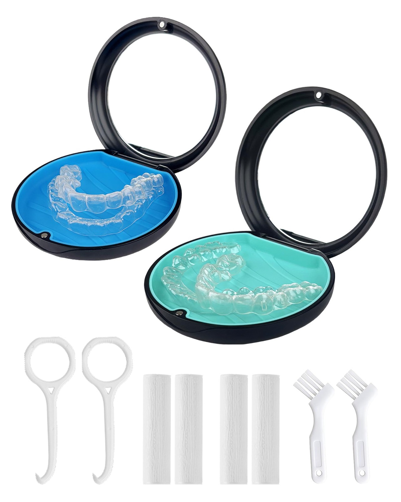 ACSKD 2 Pack Retainer Case with Mirror Kits, Black(Blue+Cyan Silicone)