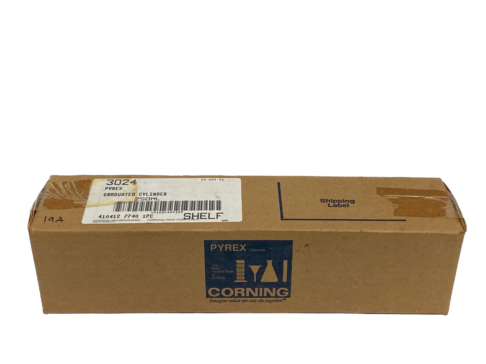 New CORNING PYREX Glass 250mL Single Scale TD Graduated Cylinder 3024-250