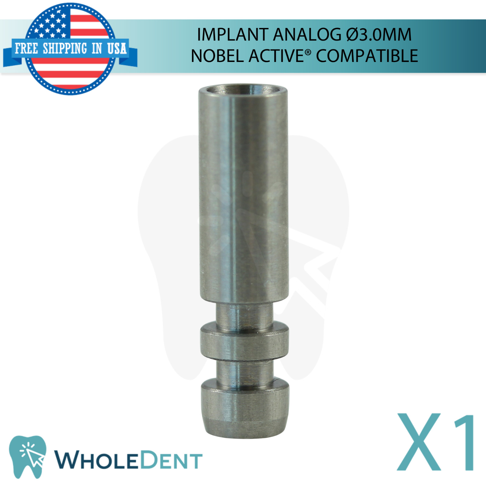 1x Dental Fixture Analog Ø3.0mm Nobel Active® Compatible Conical Connection Hex