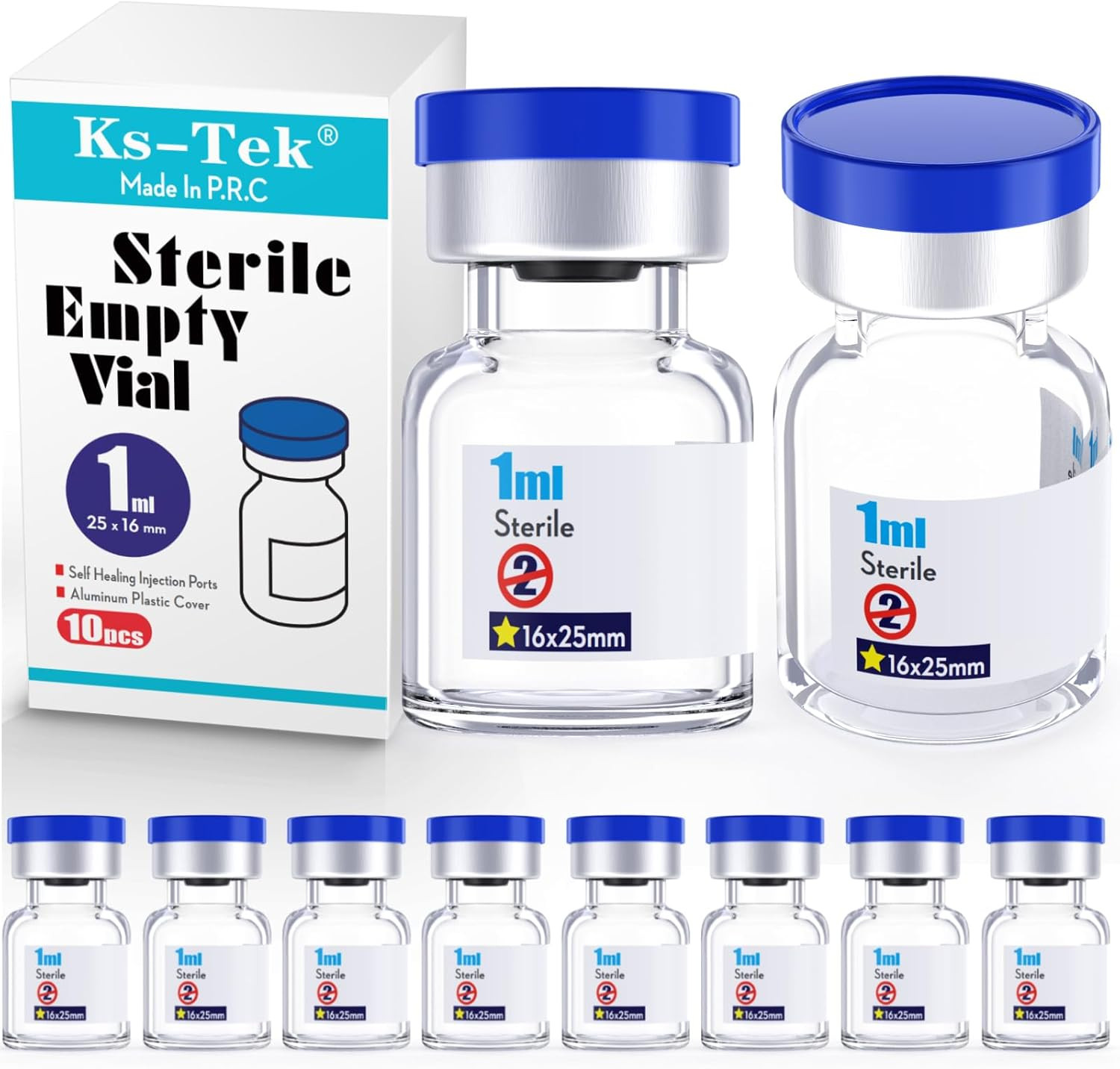 10 frascos estériles 1 ml con puerto autoadhesivo tapa aluminio paquete