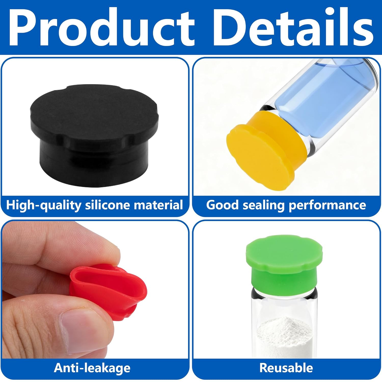 8 Pcs 3ml Silicone Vial Caps Leakproof Reusable Glass Vial Covers 4 Colors