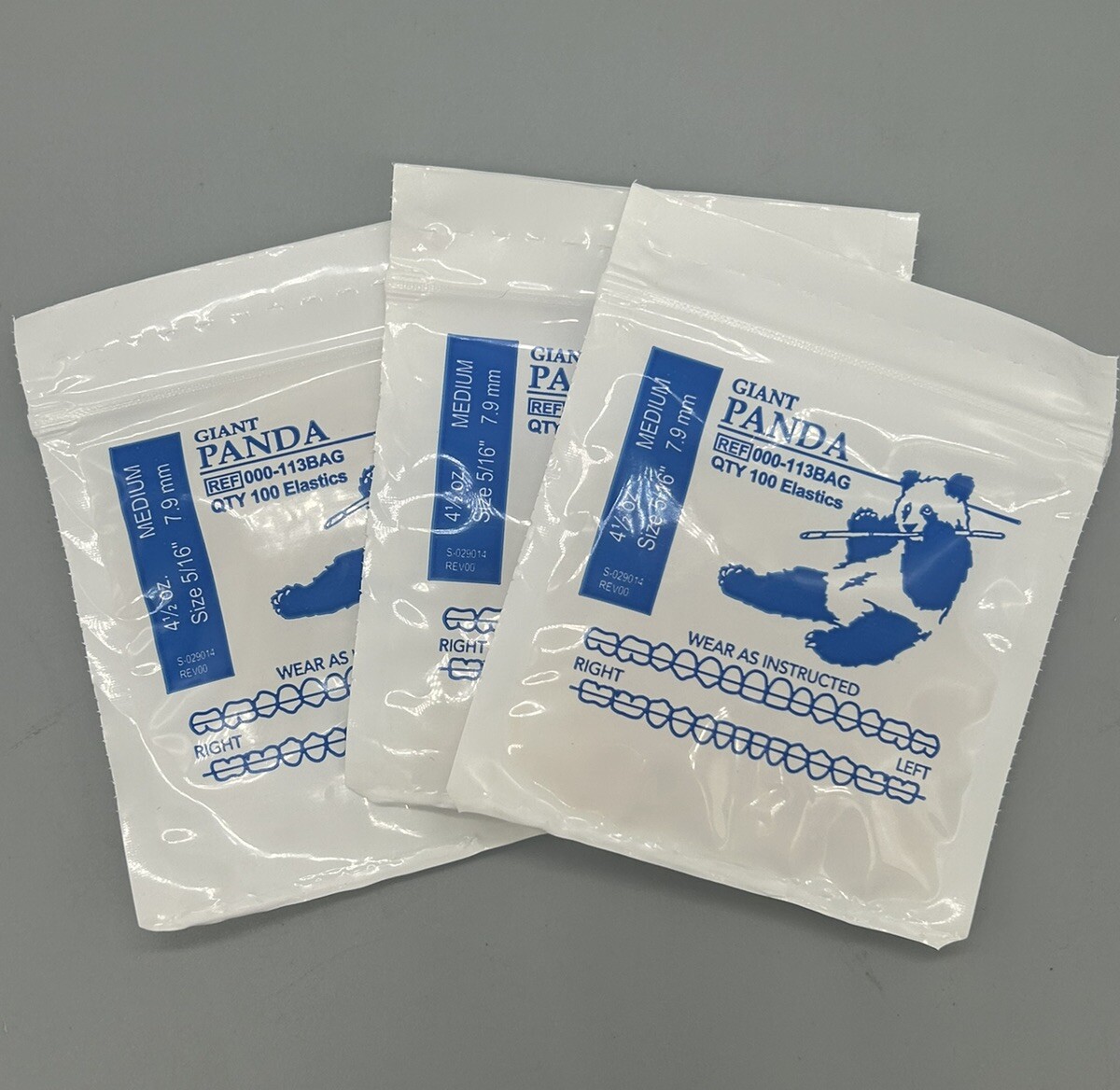 3 Giant Panda American Orthodontics Bags Elastics Dental Rubber Bands Braces