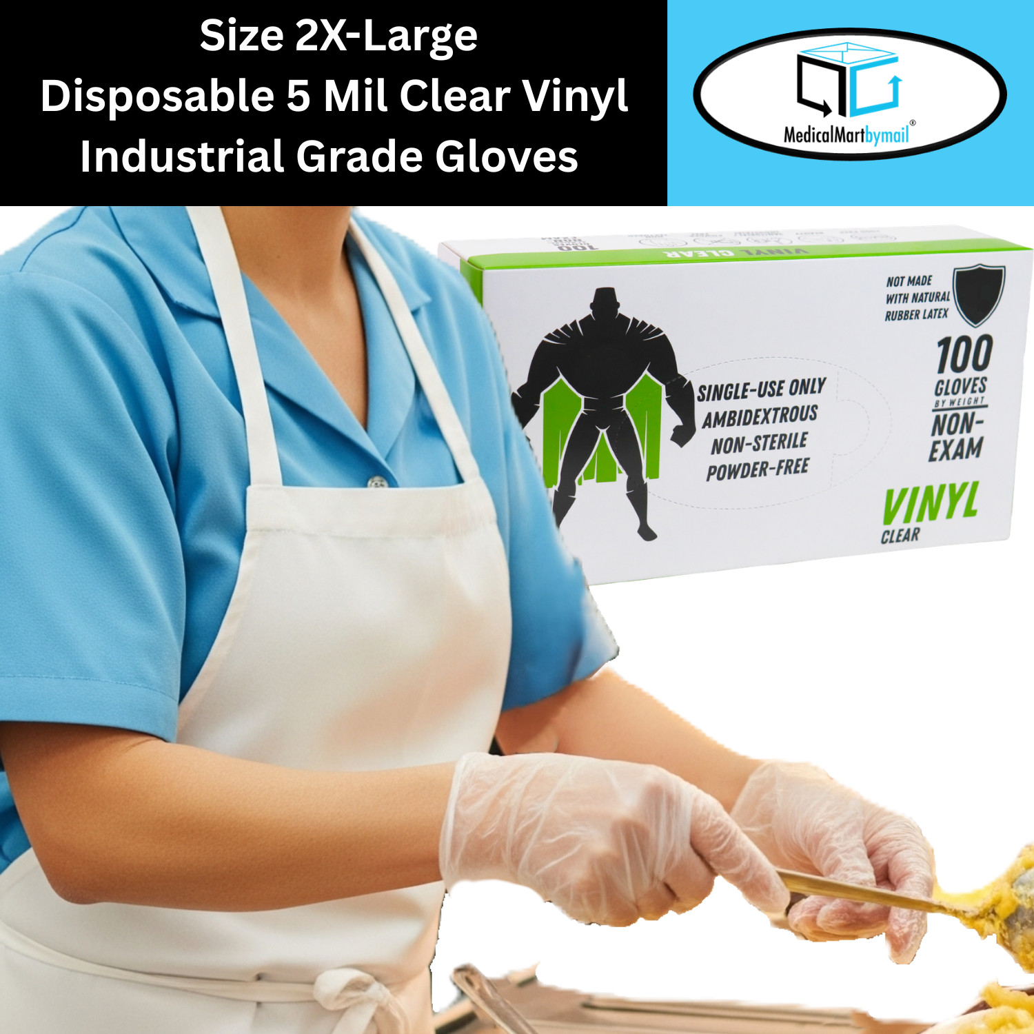 Clear Powder Free Vinyl Gloves Food Service (Latex Nitrile Free) 2XL 1000 Pieces