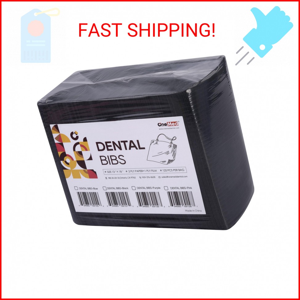 OneMed 125 PCS 13″x18″ Disposable Dental Bibs 3 Ply Waterproof Black Dental Tatt