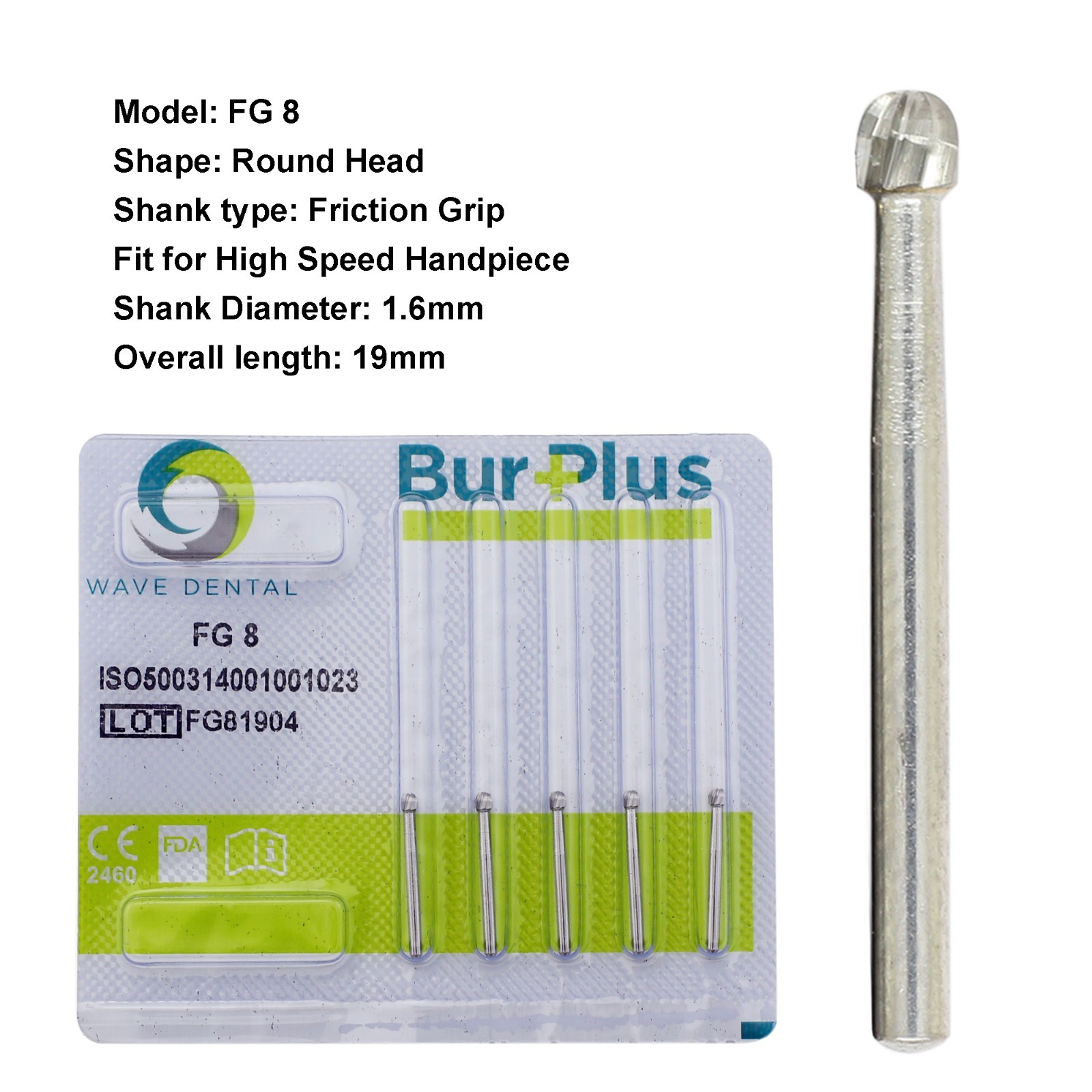 WAVE Dental Round Carbide Burs FG 8 19mm Friction Grip Bur High Speed Tungsten