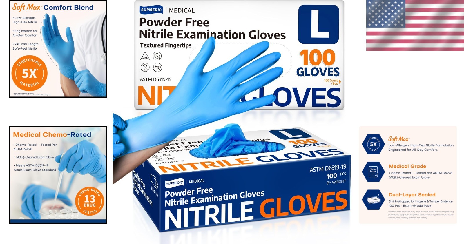 Soft Max Disposable Nitrile Gloves – 100 Pack, Allergie Safe, Food Prep Friendly