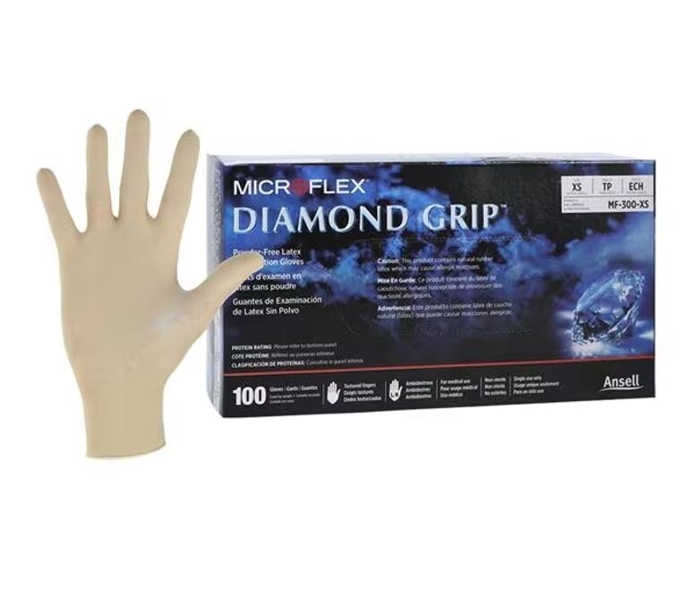 *200-Gloves* MicroFlex Diamond Grip PF Latex Examination X-Small MF-300-XS