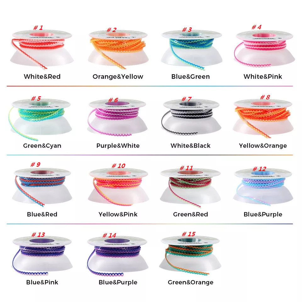 Dental Orthodontic Elastic Power Chain Rubber Bands 15ft Double-Colored S C L