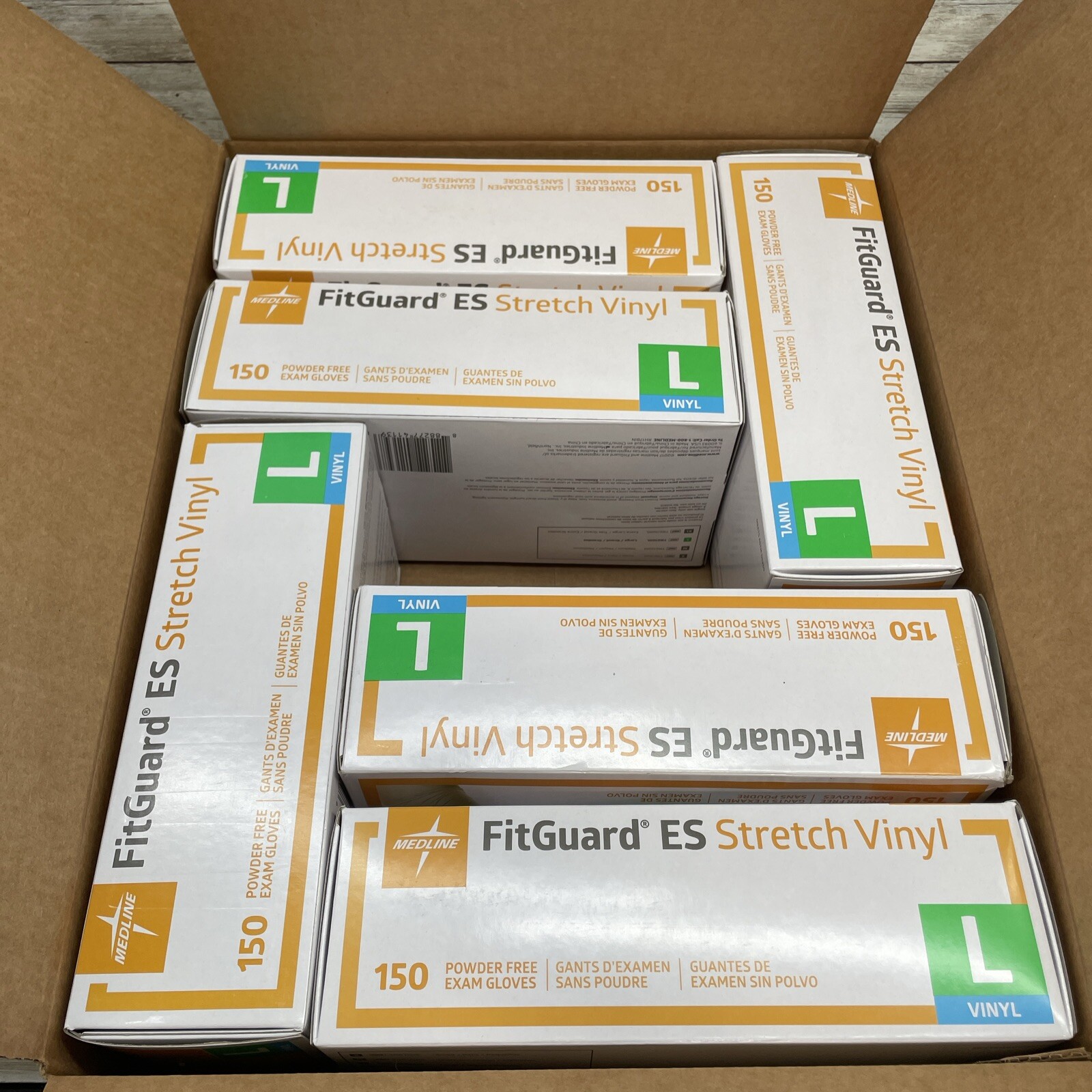 *6 BOXES* MEDLINE FITGUARD ES Stretch Vinyl Exam Gloves Size: LARGE, EXP: 03/26