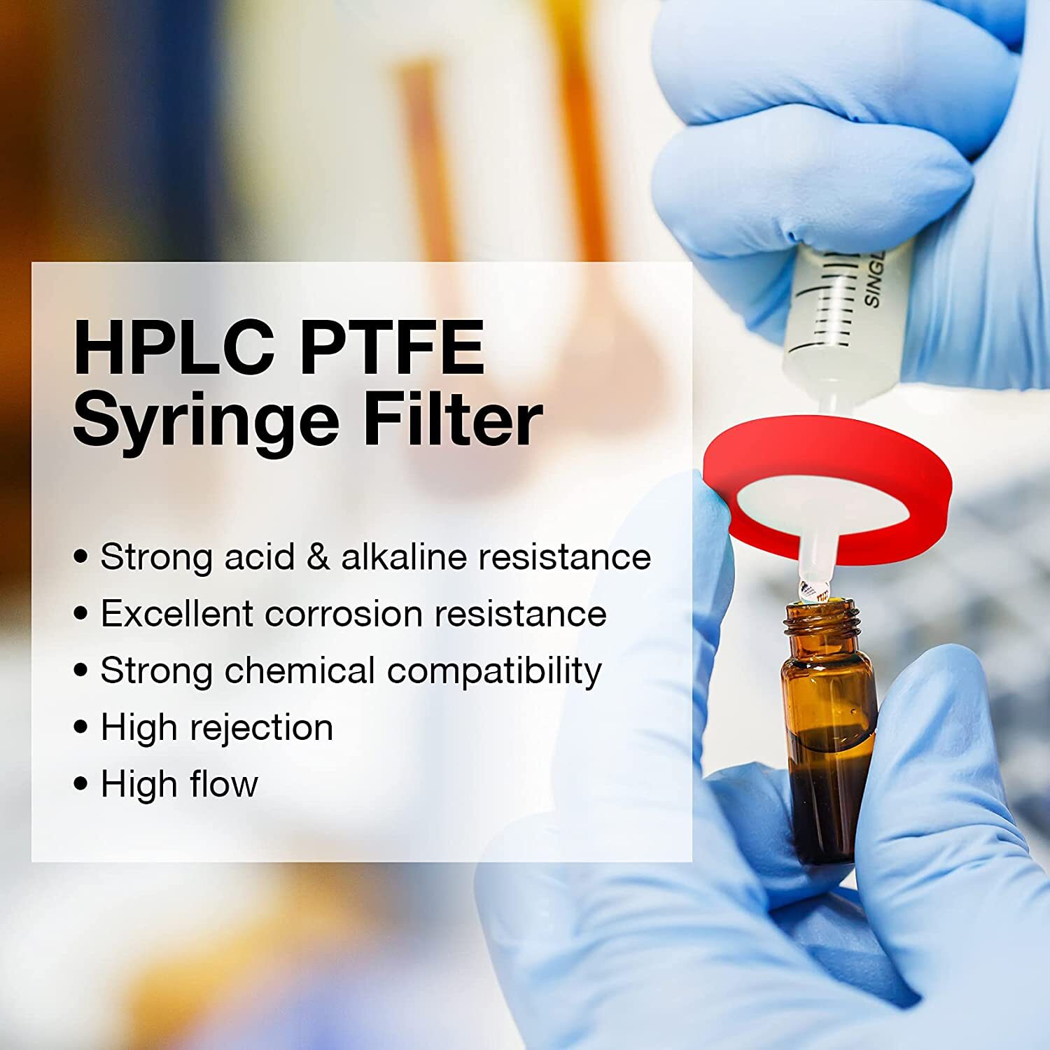 25mm PTFE Syringe Filter0.45μm Hydrophobic,NonSterile for HPLC,GC,Air/Gas Filter
