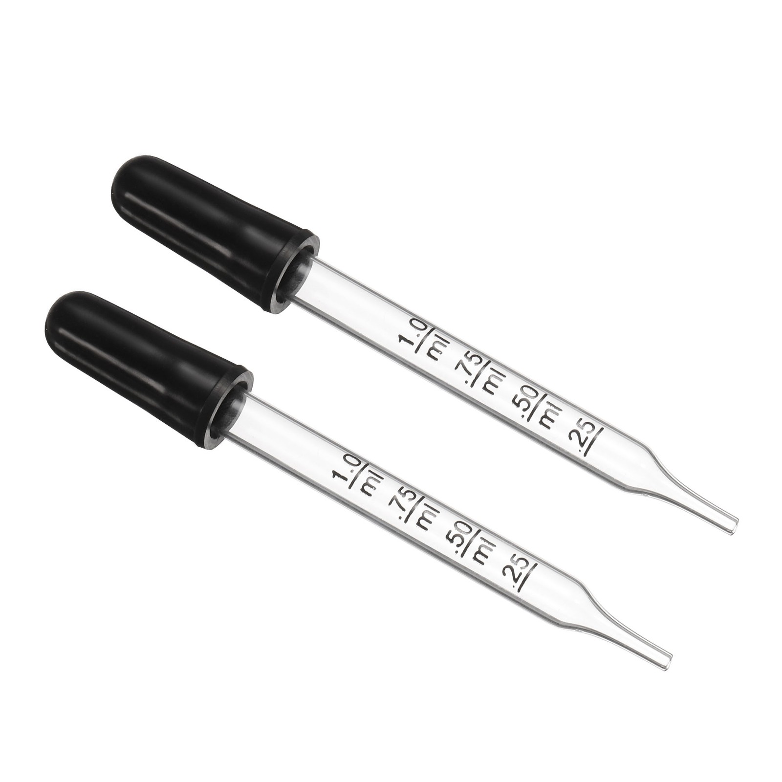 2 x Eye Dropper 1ml Glass Straight Tip Graduated Ear Dropper Rubber Bulbs Clear