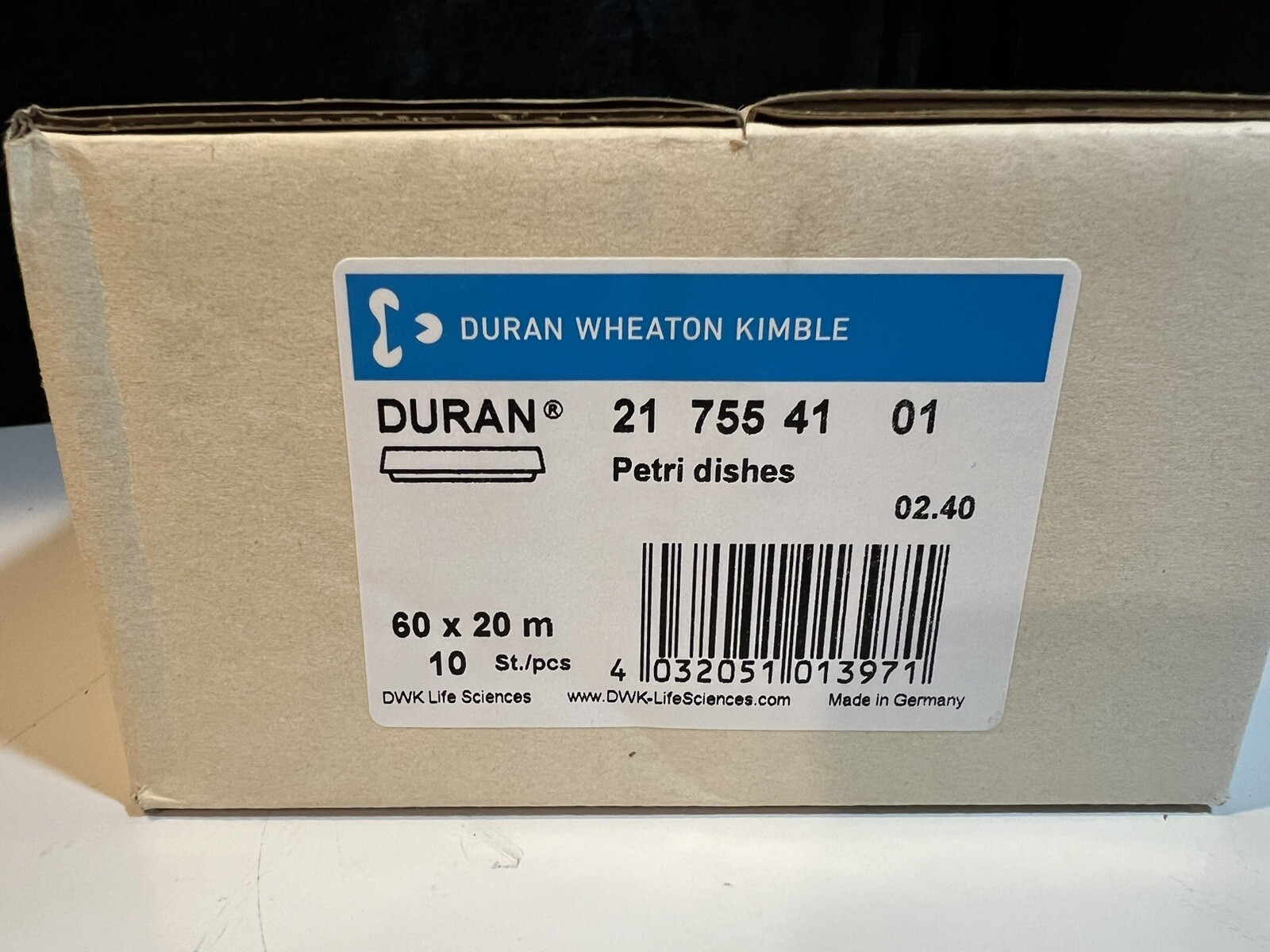 DURAN 21 755 41 01 WHEATON KIMBLE PETRI DISHES 60×20 M