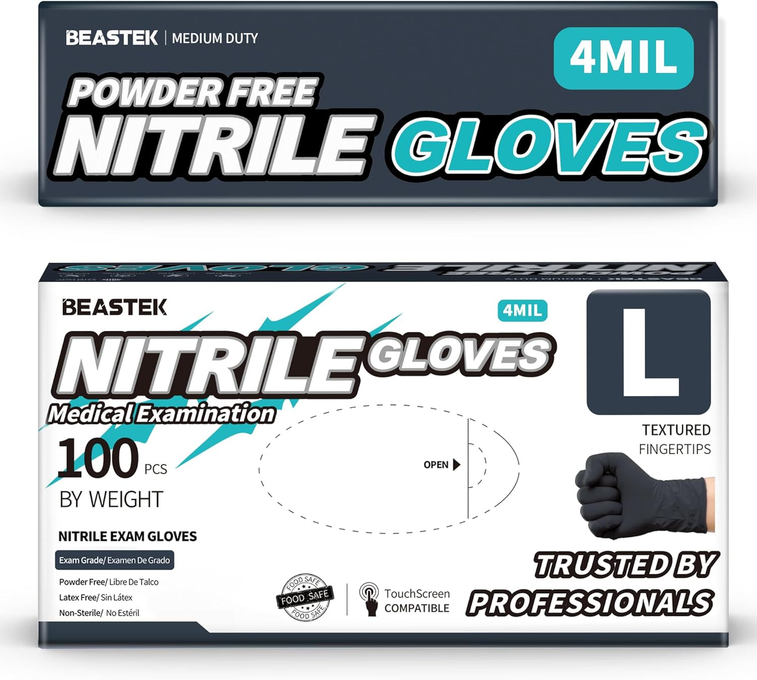 guantes de examen 40 mil 100 piezas guantes negros desechables sin polvo