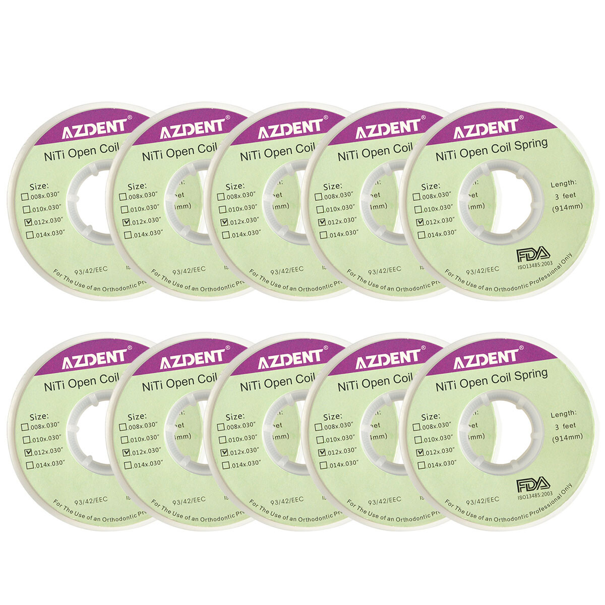 AZDENT Dental Ortodontic Niti Open Coil Springs 012*030/010*030 914mm(3feets)