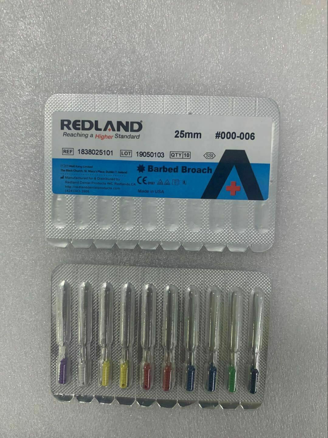 Redland Dental 30 pc. YELLOW #002 25 mm Endo Stainless Steel Barbed Broaches FDA