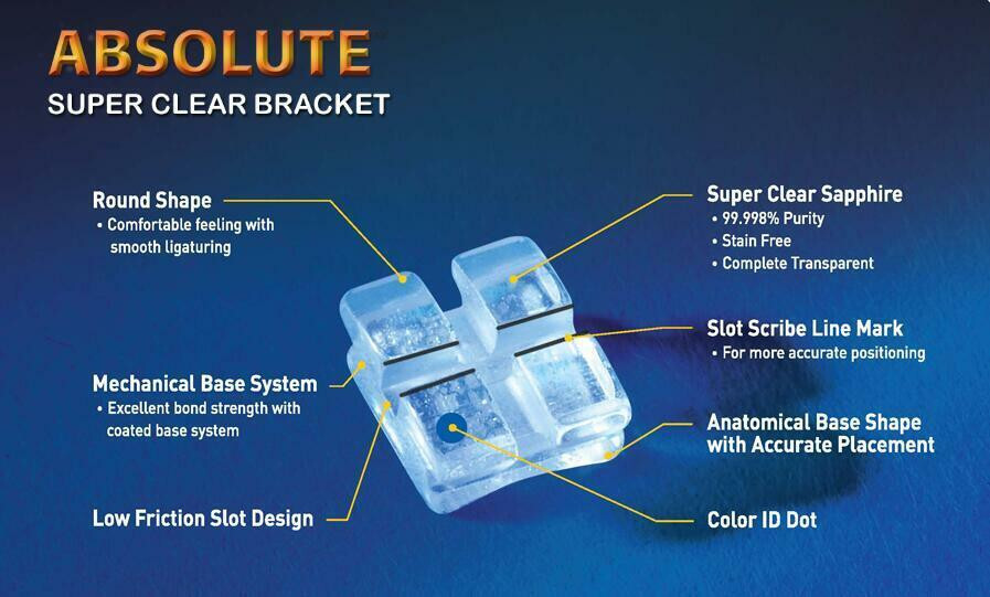 Star Dentech Orthodontic Brackets Sapphire Monocrystalline Ceramic Roth MBT 022
