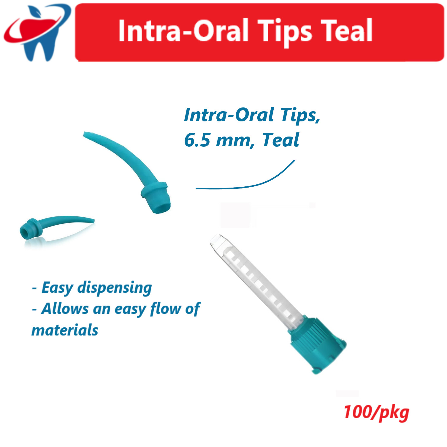 Dental Intra Oral Impression Mixing Tips Teal 6.5 mm, 100/pk