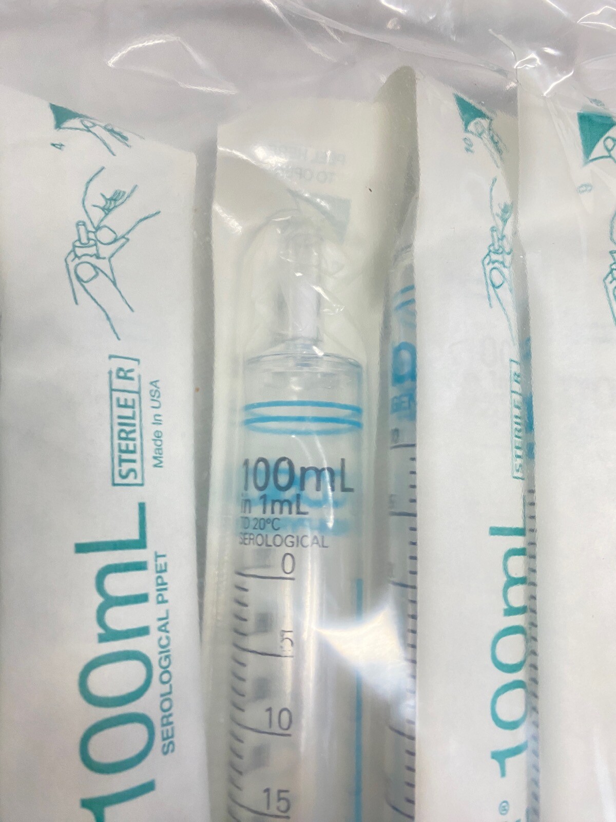 (100/Cs) CORNING 100mL Polystyrene Stripette Serological Pipettes Aqua Plug 4491