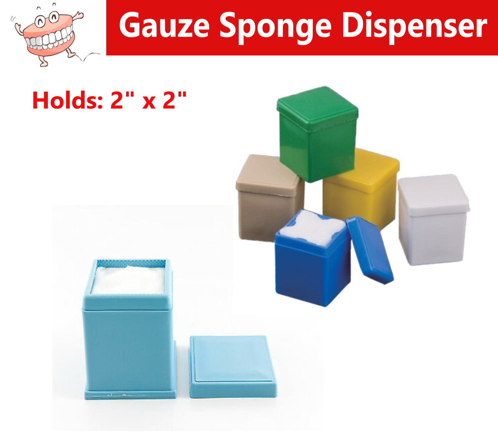 2″x 2″ SPONGE GAUZE DISPENSER – WHITE Or BLUE Or MAUVE – PLASDENT AUTOCLAVABLE