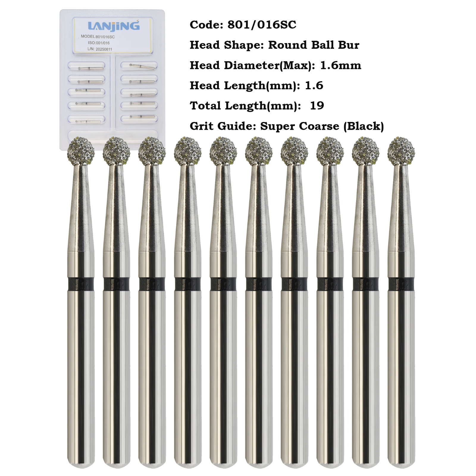 Multi-Use Diamond Burs Round End Taper Football Ball Round Friction Grip FG 856